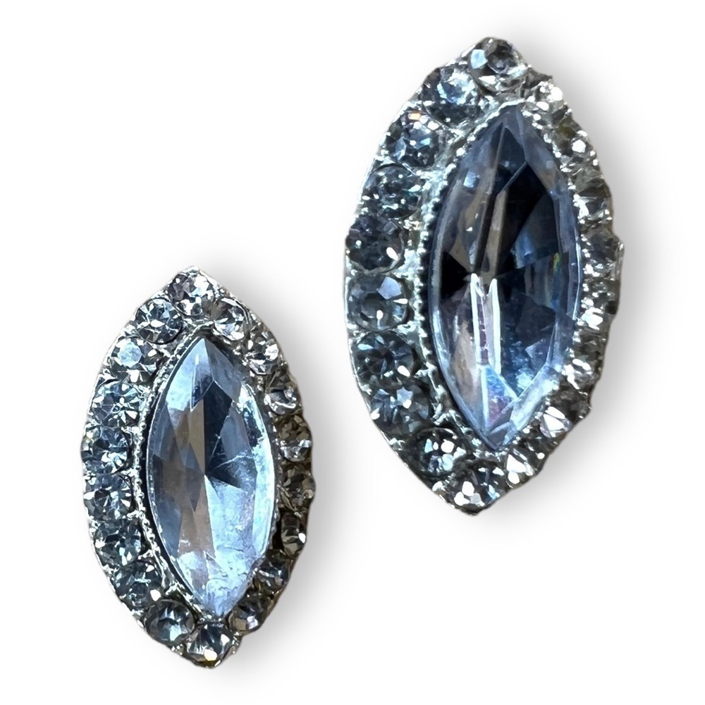 Silver Rhinestone Earrings Post Back Event Party Formal Cocktail Pageant